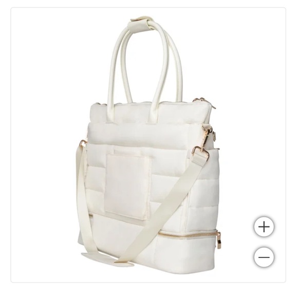 NWT iPack Puffer Tote Weekender Travel Bag Cream w/ Gold Hardware - Picture 5 of 6